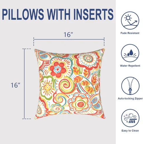 Miniatura 28 de Juego de 2 almohadas para exteriores de 16 x 16 pulgadas, repelentes al agua con interiores, para muebles de patio, hogar, jardín, geometría bohemia