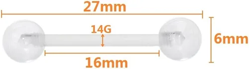 Miniatura 2 de Oasis Plus 10pcs 14G transparente flexible plástico retenedor lengua anillo pezón barra 0.236 in bolas cuerpo piercing