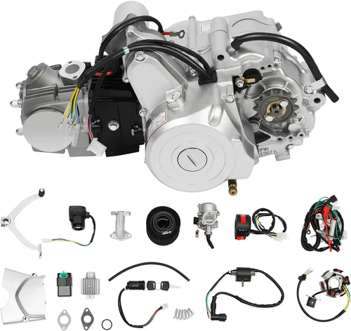 motor de 125 cc de 4 tiempos, arranque eléctrico semiautomático con reversa, motor de 3 velocidades de cilindro único con enfriamiento por aire, kit