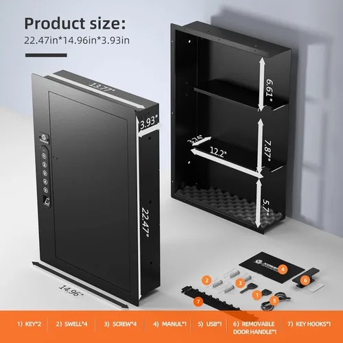 Miniatura 5 de XDeer Caja fuerte de seguridad de pared plana oculta en la pared, caja fuerte biométrica oculta para huellas dactilares, cajas fuertes electrónicas