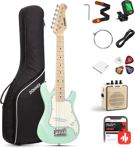 Miniatura 9 de Donner Kit de guitarra eléctrica para niños de 30 pulgadas para principiantes, estilo ST, mini guitarra eléctrica para niños y niñas