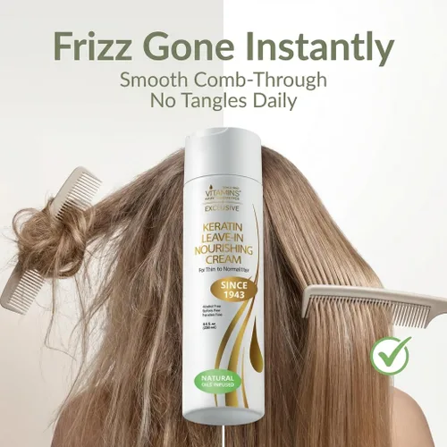 Miniatura 2 de VITAMINS hair cosmetics Acondicionador sin enjuague de queratina para cabello fino, hidratante ligero y crema desenredante hidratante para cabello