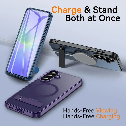 Miniatura 7 de OWKEY Funda magnética para Samsung Galaxy A37/A36 Bark Phone Pro 5G con soporte, funda magnética a prueba de golpes para Magsafe translúcida mate
