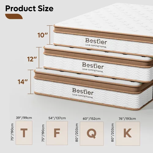 Miniatura 2 de Bestier Colchón híbrido de espuma viscoelástica de gel sin fibra de vidrio de 12 pulgadas en una caja, cama de firmeza media para un sueño