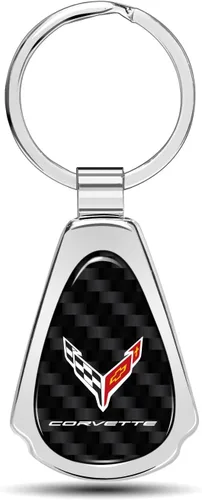 Miniatura 7 de iPick Image Llavero de lágrima de metal de fibra de carbono negro real para Chevrolet Corvette C8, con licencia