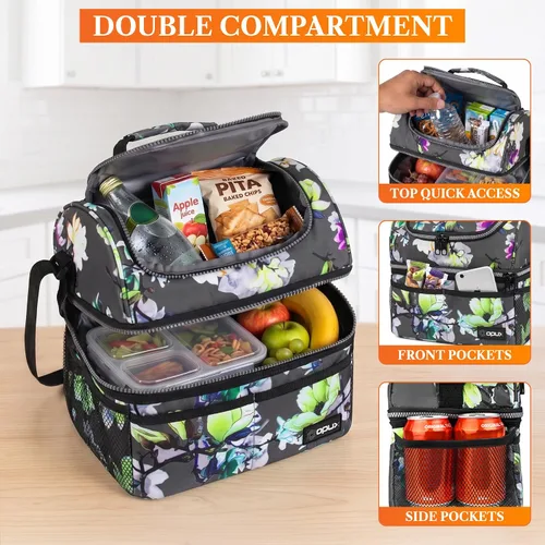 Miniatura 5 de OPUX Lonchera para mujeres, bolsa de almuerzo grande aislada para adultos, trabajo, doble cubierta, lonchera para preparar comidas, compartimento