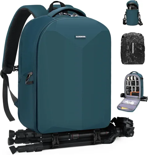 Miniatura 11 de RAINSMORE Mochila para cámara de carcasa dura para DSLR/SLR, bolsa impermeable para cámara con compartimento para laptop de 15.6 pulgadas, estuche