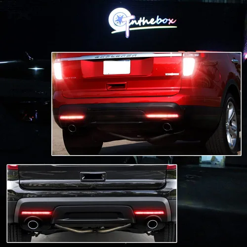 Miniatura 9 de Luces LED de Reflector de Parachoques Completas con Lente Roja Compatibles con Ford Explorer 2011 2012 2013 2014 2015 - Funcionan como Luces