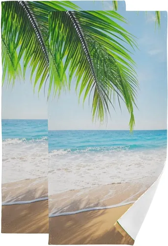 Pfrewn Juego de 2 toallas de baño de mano de playa con hojas de árbol de palma, toallas de baño de 16 x 30 pulgadas, suaves y absorbentes, toallas