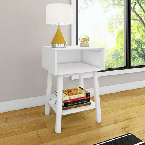 Miniatura 9 de Max & Lily Mesita de noche, mesita de noche moderna de madera maciza de mediados de siglo, mesa auxiliar de almacenamiento para dormitorio, mesita