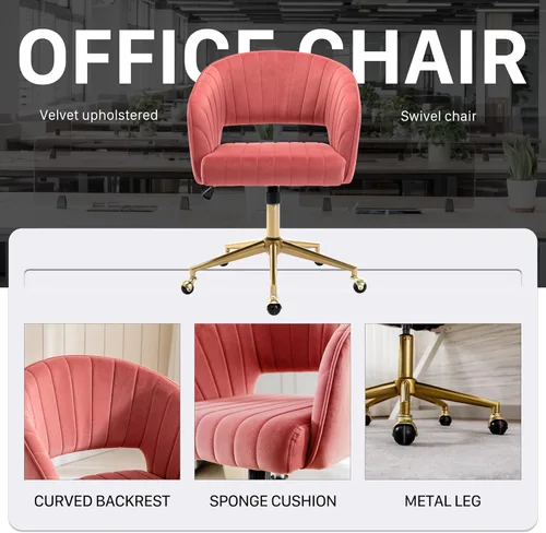 Miniatura 8 de Silla de oficina en casa, silla giratoria de terciopelo para escritorio, sillón tapizado moderno con base dorada para niñas y mujeres, asiento