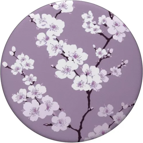 Miniatura 3 de Flores de cerezo de flor blanca en PopSockets morados intercambiables PopGrip