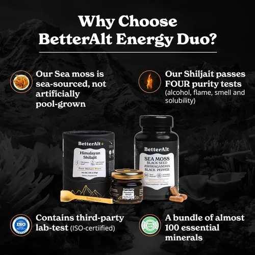 Miniatura 4 de Better Alt Shilajit - Cápsulas de resina de 1.06 oz y musgo marino Energy Duo, grado dorado Shilajit para hombres y mujeres con alta potencia