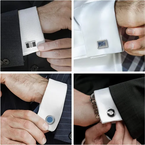 Miniatura 2 de UJOY Juego de gemelos para hombre, 4 pares, camisas formales de negocios, botones de vestir, caja de eslabones de puño embalado T0204001