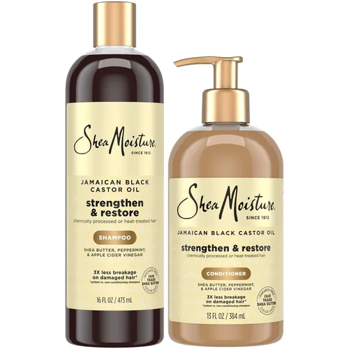Set de champú y acondicionador de karité SheaMoisture, ayuda a fortalecer, hacer crecer y restaurar el cabello, paquete de combinación de aceite de