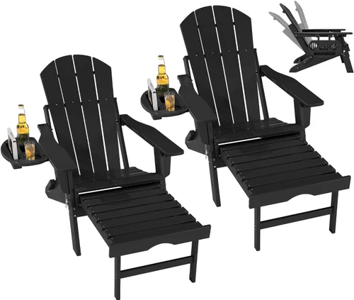 Miniatura 15 de FOOWIN Silla Adirondack plegable ajustable con otomana retráctil, silla Adirondack de polietileno de alta densidad con bandejas 4 en 1, resistente a
