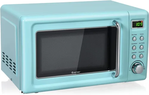 Miniatura 14 de COSTWAY horno microondas retro para encimera, 0.7 pies cúbicos, 700 vatios, alta eficiencia energética, 5 niveles de potencia, función de inicio