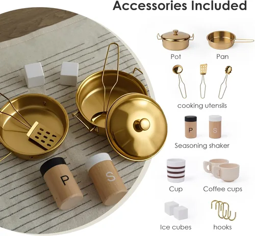Miniatura 9 de Cocina de Juguete de Madera para Niños – Electrodomésticos Realistas, Almacenamiento Inteligente y 15 Accesorios Divertidos para Inspirar el Juego