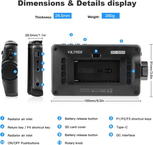 Miniatura 7 de VILTROX DC 550 Monitor de campo de cámara DSLR con pantalla táctil de 5.5 pulgadas FHD 1200nit 4K Video External Monitor for Sony Canon Nikon with