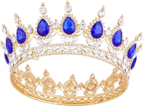 Coronas para mujer, tiara dorada de Vofler con diamantes de imitación de cristal vintage para dama, niña, novia, novia, princesa, graduación, Azul
