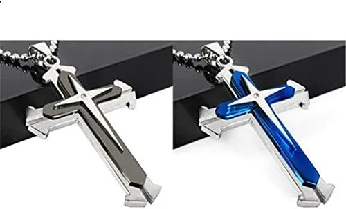 Miniatura 2 de Brave Tour Collar de cruz de acero de titanio para hombre, Aleación de acero, vidrio