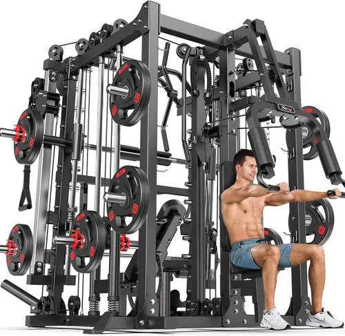 Miniatura 17 de Rack Multiusos para Sentadillas, Conjunto de Rack de Pesas Smith Machine con Sistema de Crossover de Cables, Racks de Potencia para Gimnasio en L04