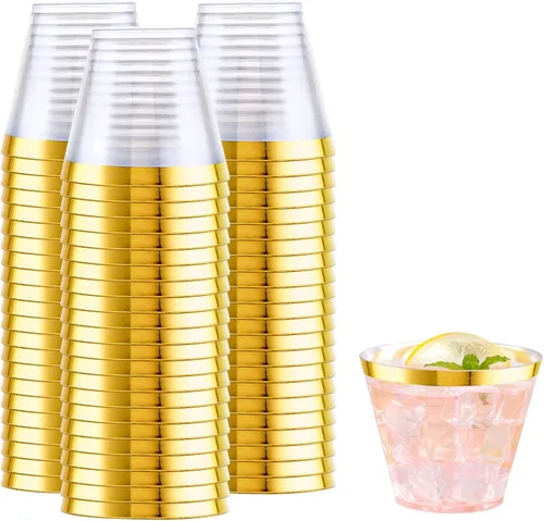 Miniatura 9 de WELLIFE 200 tazas plateadas, vasos de plástico transparente de 9 onzas, copas de vino de plástico desechables, copas de cóctel para fiestas y bodas
