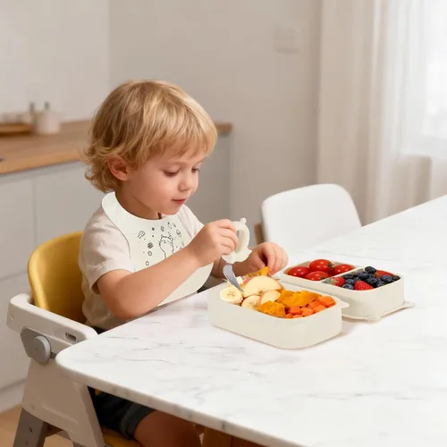 Miniatura 2 de Baby Travel Essentials - Juego de 6 platos para niños pequeños con succión, cuchara y tenedor de acero inoxidable 304, babero plegable de silicona