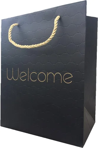 Miniatura 4 de MODEENI Bolsas de regalo de bienvenida negras de 8 x 10 pulgadas con asas doradas, paquete de 24 unidades, tamaño mediano de 8 x 5 x 10 pulgadas