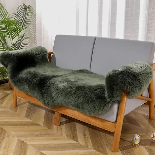 Miniatura 16 de AOGELAN Alfombra de oveja genuina de alta calidad, piel de oveja auténtica, esponjosa, esponjosa, de piel de cordero para niños, dormitorio, sofá