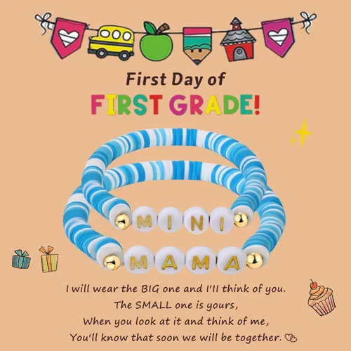 Miniatura 14 de Pulsera para el primer día de Shcool Kindergarten de primer grado para el regreso a clases, regalos para mamá e hija, pulseras para mamá e hija