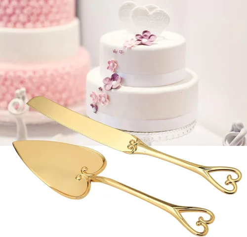 Miniatura 10 de BestAlice Juego de cuchillos y servidor para pastel de boda, juego personalizado de corte de pastel dorado para boda, juego de servir pasteles Oro