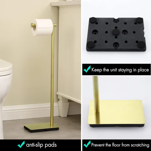 Miniatura 4 de KES Portarrollos de papel higiénico dorado de 26.2 pulgadas, soporte de papel higiénico para baño, SUS304 de acero inoxidable dorado cepillado
