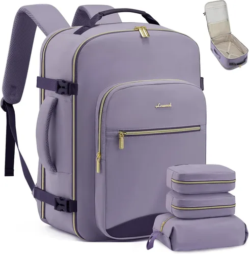 Miniatura 19 de LOVEVOOK Mochila de viaje de 40L aprobada para vuelo, 3 cubos de embalaje, bolsa de viaje impermeable para artículos personales, equipaje de mano