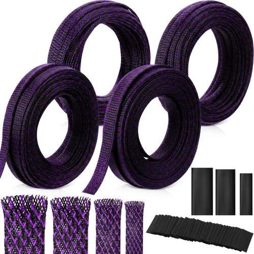 Miniatura 11 de Tatuo Funda de cable trenzada expandible de 65.6 pies, funda de alambre trenzado de varios tamaños con 120 tubos termorretráctiles para televisión