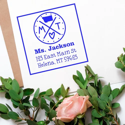 Miniatura 64 de Sello entintado moderno con nombre y dirección del estado de Alabama – Sello de dirección de devolución personalizado para invitaciones de despedida