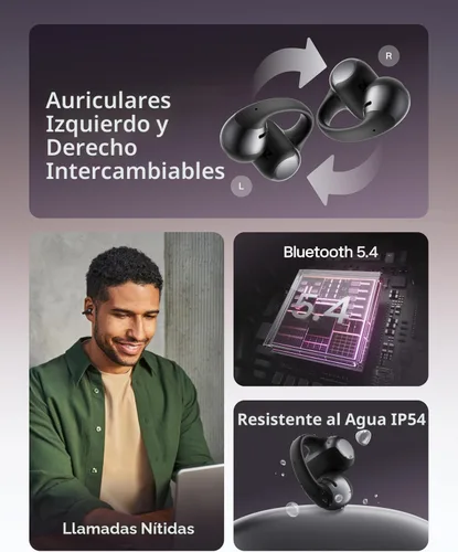 Miniatura 8 de SHOKZ OpenDots ONE - Auriculares de oído abierto, Auriculares de clip con micrófono - Auriculares inalámbricos Bluetooth con micrófono - Seguros