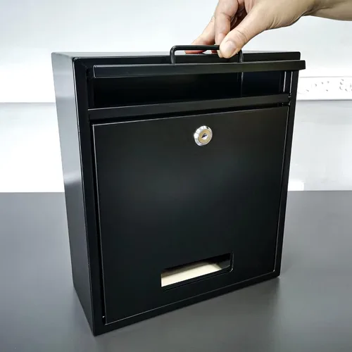 Miniatura 8 de FixtureDisplays® Caja de descenso al aire libre negra con bloqueo, buzón montado en la pared, caja de sugerencia 11119-BLACK-NEW-NF