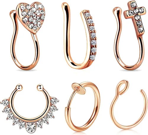 JFORYOU Fake Nose Rings Fake Septum Fake Nose Ring Hoop Faux Spring Clip on No Pierced Non Piercing Faux Body Piercing Jewelry for Women Men