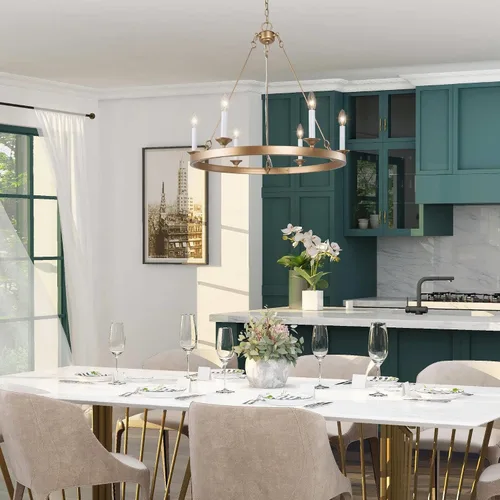 Miniatura 4 de Uolfin Candelabro de rueda de carro, moderno, grande, de 26.5 pulgadas, con 6 candelabros blancos para cocina, sala de estar y dormitorio