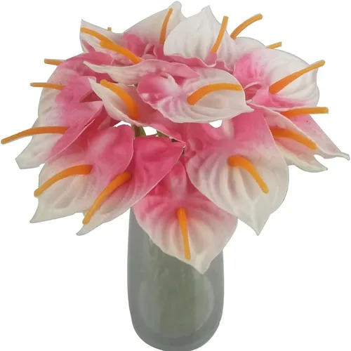 Miniatura 4 de 20 flores artificiales de anturio de tacto real, flores falsas para decoración del hogar, arreglos florales, ramos (rosa)