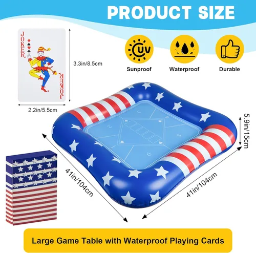 Miniatura 2 de succulentlovers Mesa de cartas inflable grande para piscina con naipes impermeables – 41 pulgadas impermeable para piscina, mesa de juegos flotantes