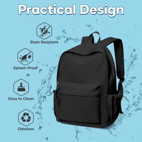 Miniatura 4 de Mochila escolar negra para niñas, niños, escuela secundaria, universidad, mochila para libros, linda mochila estética, bolsa ligera, impermeable