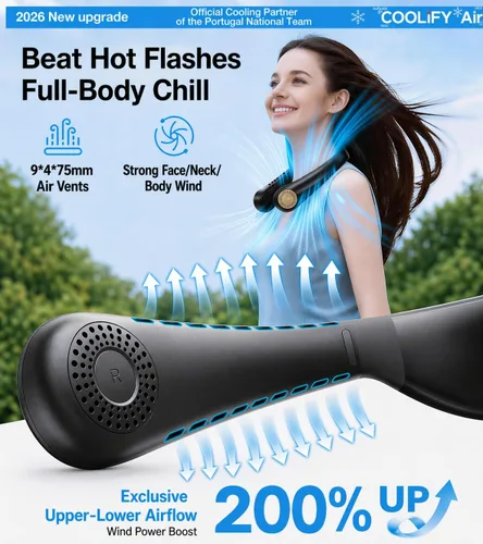 Miniatura 4 de TORRAS COOLiFY Air 2026 Ventilador de cuello mejorado de aire acondicionado, doble flujo de aire profesional, ventilador portátil ultraligero Negro