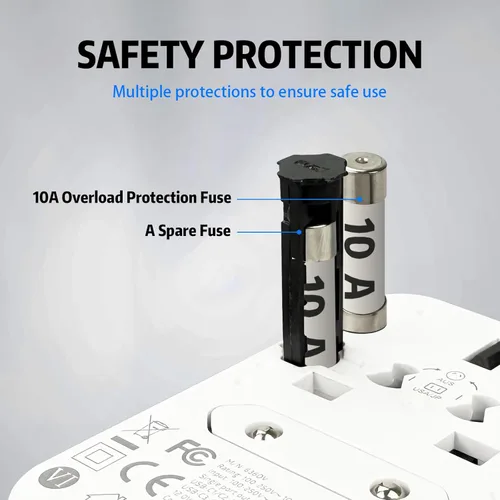 Miniatura 7 de EP Adaptador de viaje internacional de 65 W, toma de corriente universal con 3 puertos USB-C y 2 puertos USB-A, adaptador de enchufe mundial