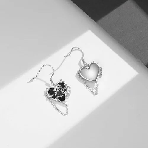 Miniatura 5 de Aretes de corazón de bruja, rosa gótica, murciélago, calavera, rosa, cruz, libélula, piedra lunar, calavera, plata de ley 925, joyería gótica