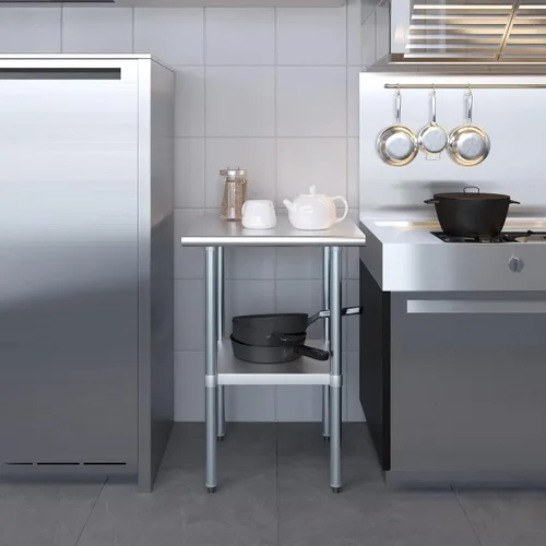 Miniatura 9 de Mesa de trabajo con/sin 4 ruedas ruedas de acero inoxidable mesa de trabajo de preparación de alimentos 24" X 24". Certificado NSF (sin ruedas)