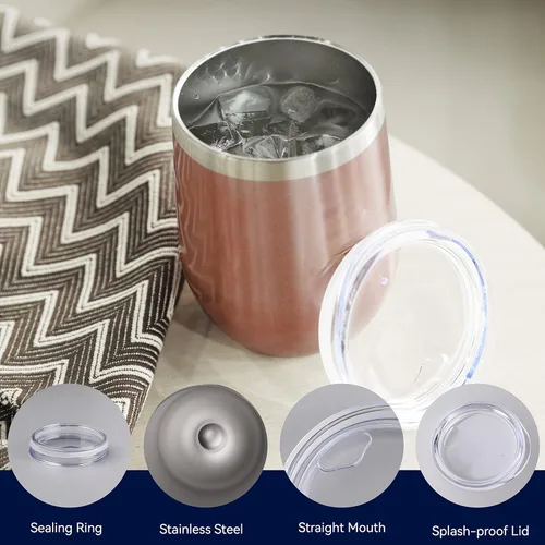 Miniatura 3 de DOMICARE - Juego de 16 vasos de vino de 12 onzas con tapa, hechos de acero inoxidable con aislamiento al vacío de doble pared, color dorado rosado