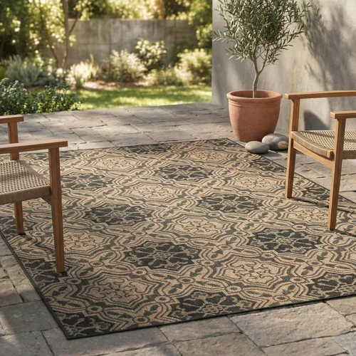 Miniatura 23 de FH Home Alfombra plana tejida para exteriores, impermeable, fácil de limpiar, resistente a las manchas, hilo de polipropileno de alta calidad