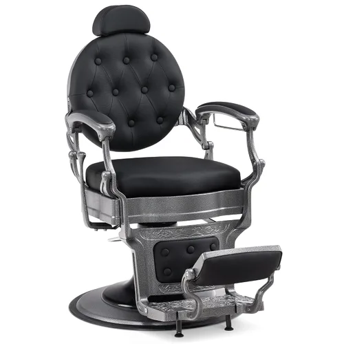 Miniatura 11 de BarberPub Silla de peluquero resistente para hombres con reposacabezas, sillas reclinables hidráulicas de metal antiguo multiusos, equipo de Blanco
